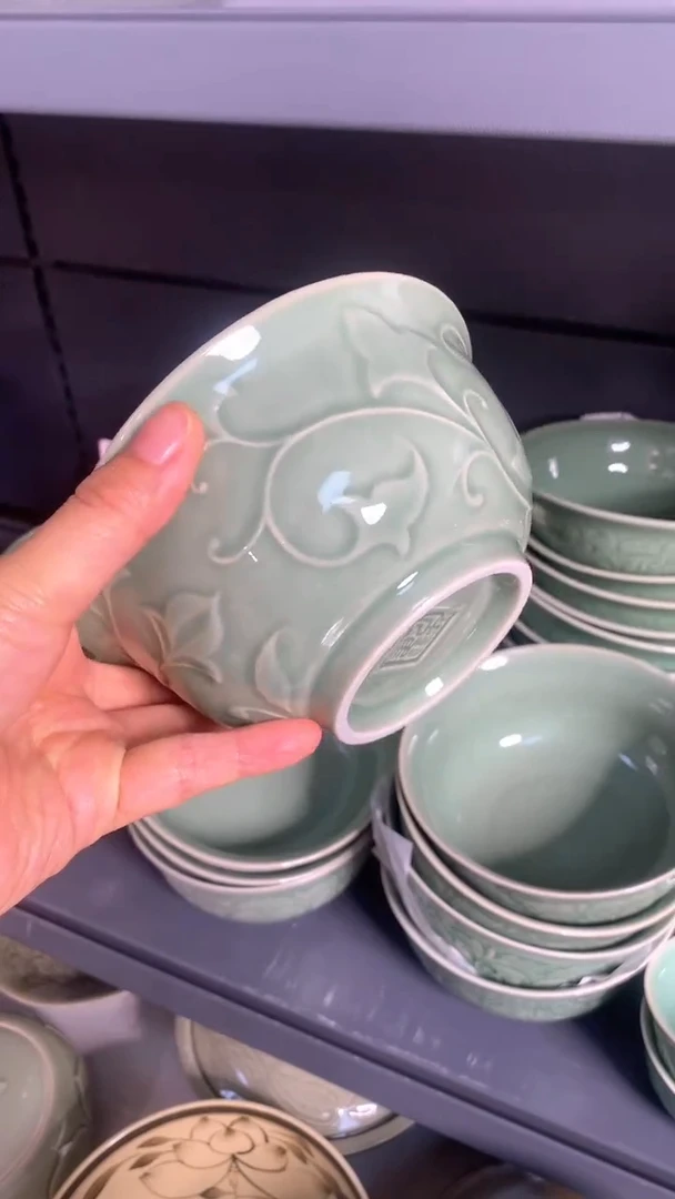 耀州窑二级品微瑕玉兰碗4只