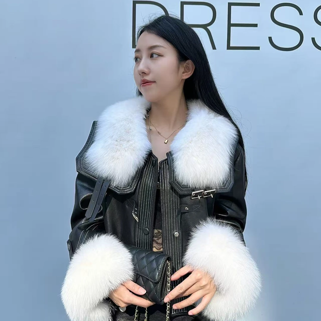 HERDERS 短款毛领纽扣款皮革羽绒服 255702
