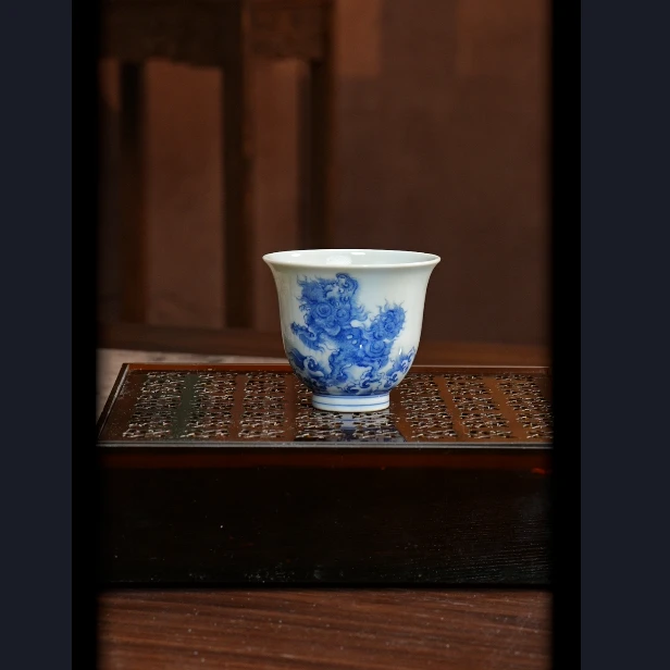 冉月海水单狮杯景德镇陶瓷套装男女士泡茶专用主人杯2025新款高端