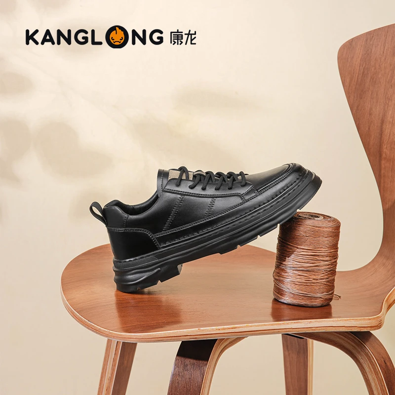 康龙男士皮鞋2025秋季休闲百搭英伦风黑色系带商务正装皮鞋