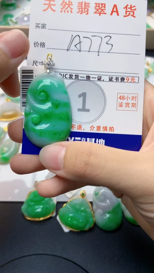 颈饰18K金镶嵌翡翠天然缅甸A货翡翠百元以上9元证书费自理
