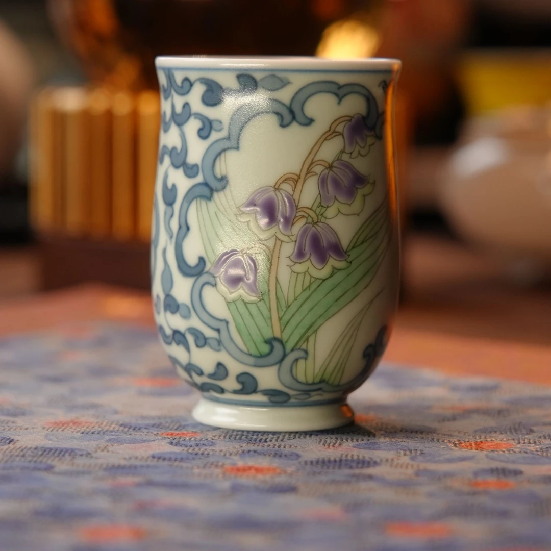 铃兰闻香杯「雨溪山房」景德镇手工手绘