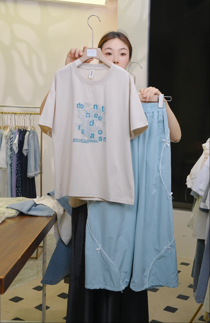 【芽梓制衣】夏季休闲蝴蝶结上衣+休闲裤套装女大童两件套