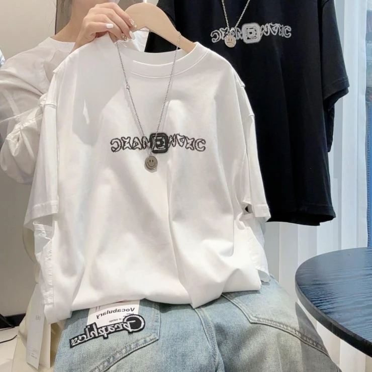 男童短袖t袖2025新款夏装中大童打底衫儿童印花假两件短袖上衣潮