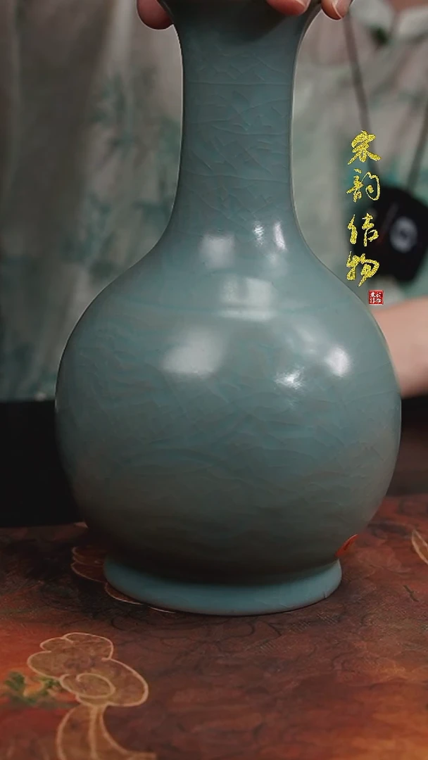 摆件微瑕清凉寺原矿釉刻花鹅颈瓶
