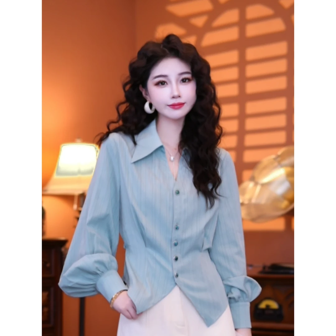 蒋肉肉【春风慢】港味复古气质薄款显瘦设计上衣01510