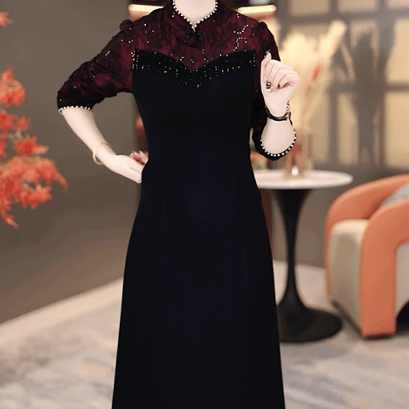 B975【连衣裙】2025冬季新款时尚韩版气质收腰显瘦遮肚高贵连衣裙