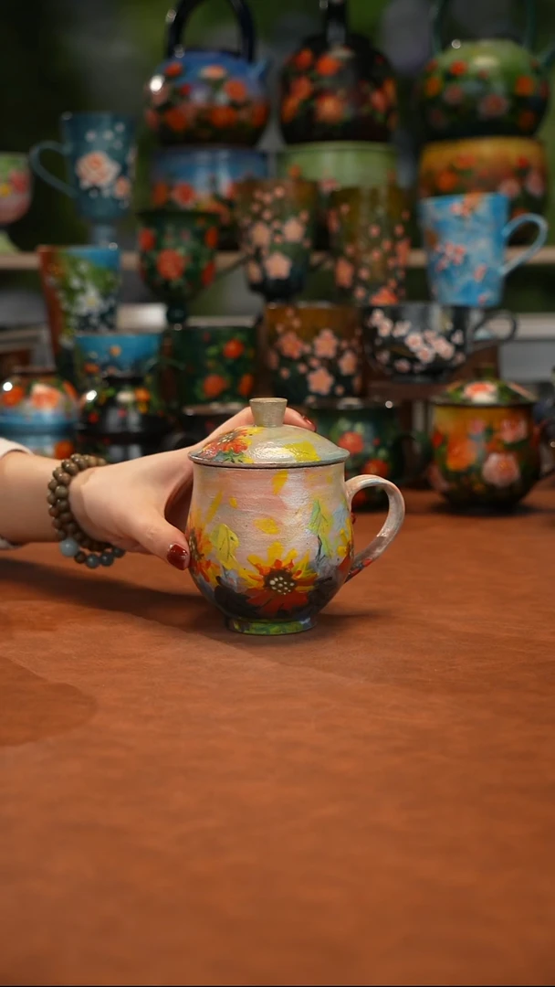 紫砂油画釉下彩手绘