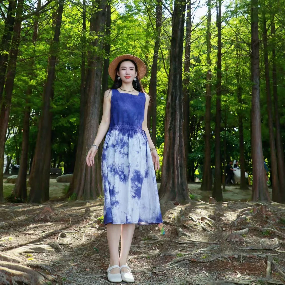 【大理蓝窝】收腰背心裙纯手工植物染色时尚高级感减龄夏日海滩