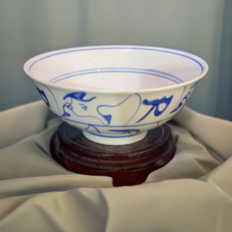景德镇陶瓷全手工手绘6.5寸刀字面碗