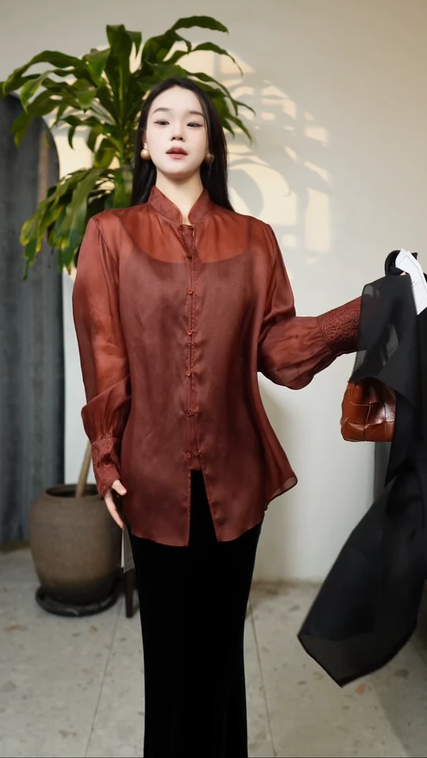 红棕色欧根纱衬衫 3XL(相当于XL码）