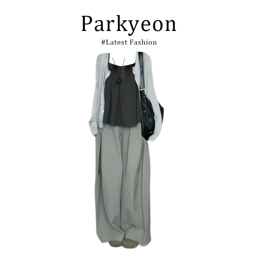 parkyeon松弛设计感吊带背心上衣女装防晒开衫山本休闲裤子三件套
