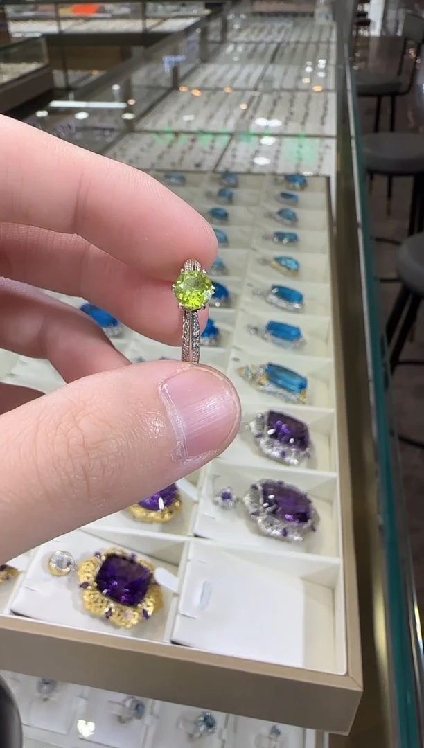 银S925镶嵌戒指橄榄石6mm戒指简约款