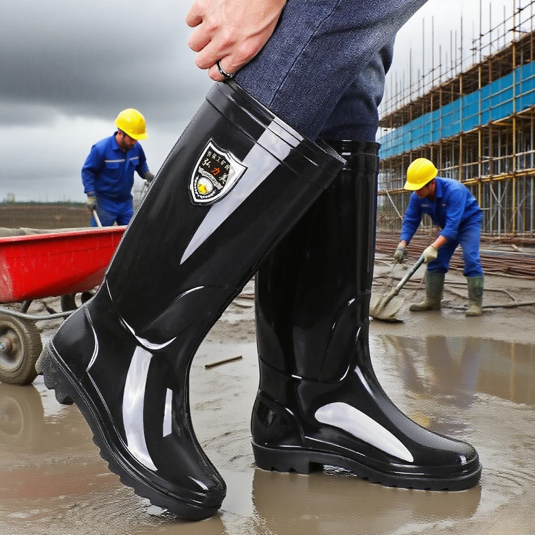 雨鞋男高筒水鞋牛筋底耐磨中筒雨靴加绒劳保胶鞋工地钓鱼洗车防水