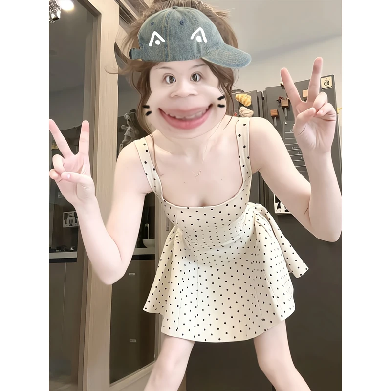 2025春夏季miu系波点方领吊带短裙女气质新款法式修身显瘦连衣裙