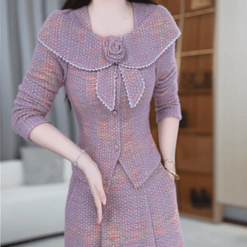 B407【上衣+半身裙】2025秋季新款时尚洋气减龄休闲小香风套装裙