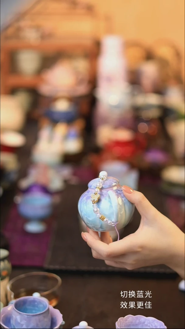 结晶釉紫青南瓜壶