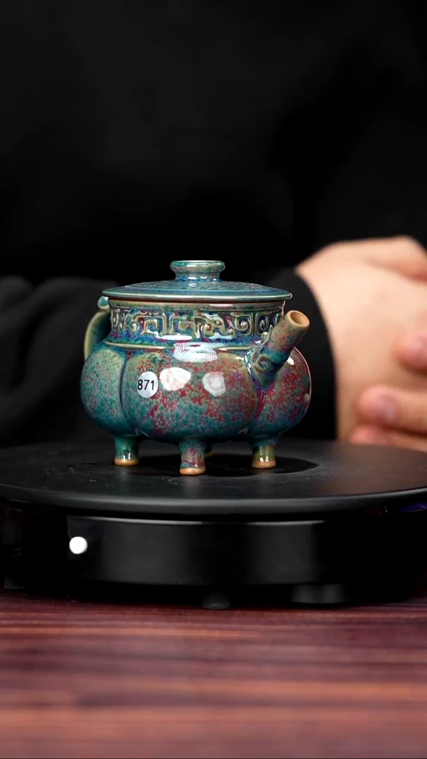 壶瓷871#于大鹏一级品原矿钧瓷四隅壶