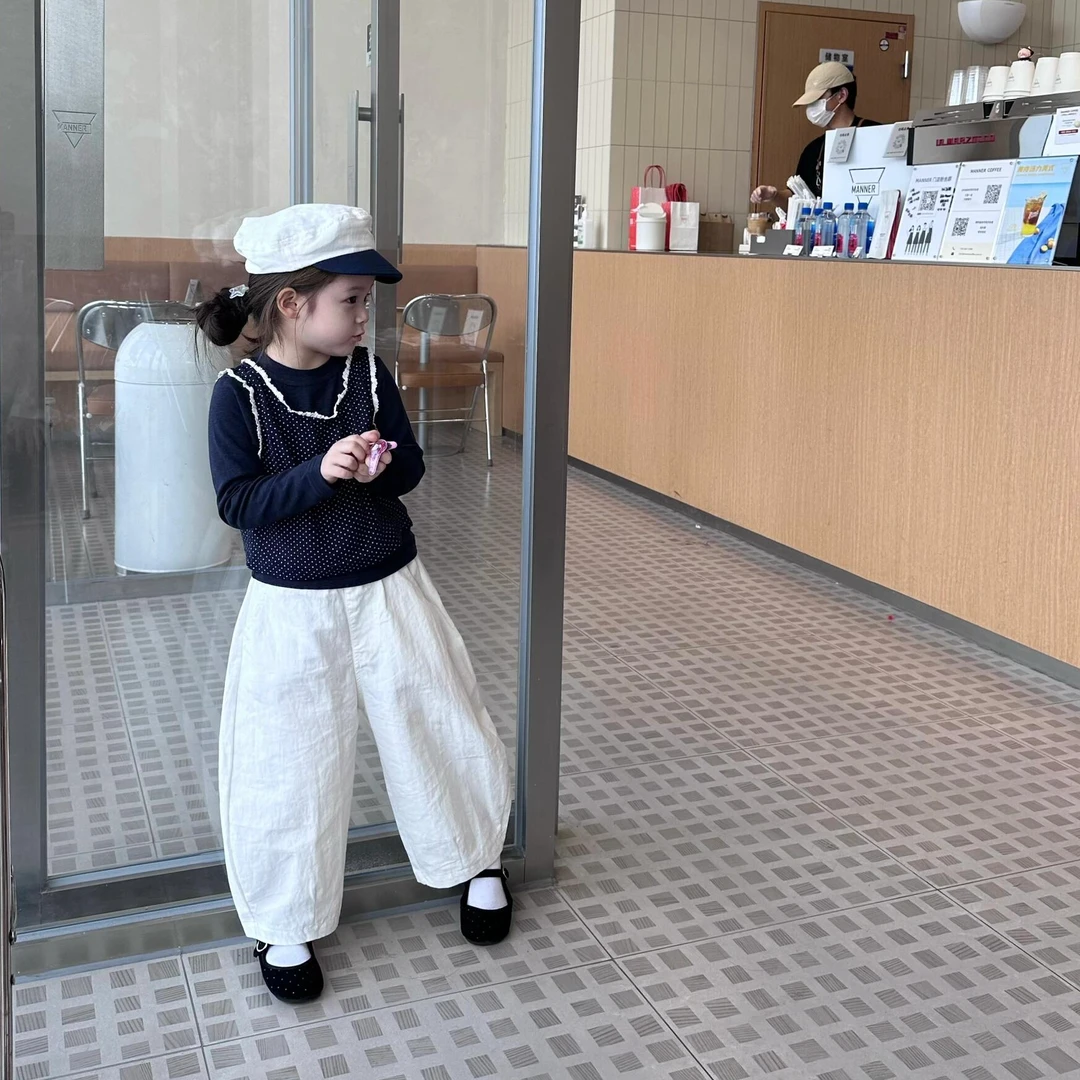 壹妈童装女童时髦套装25早秋新款洋气女宝波点背心休闲打底阔腿裤