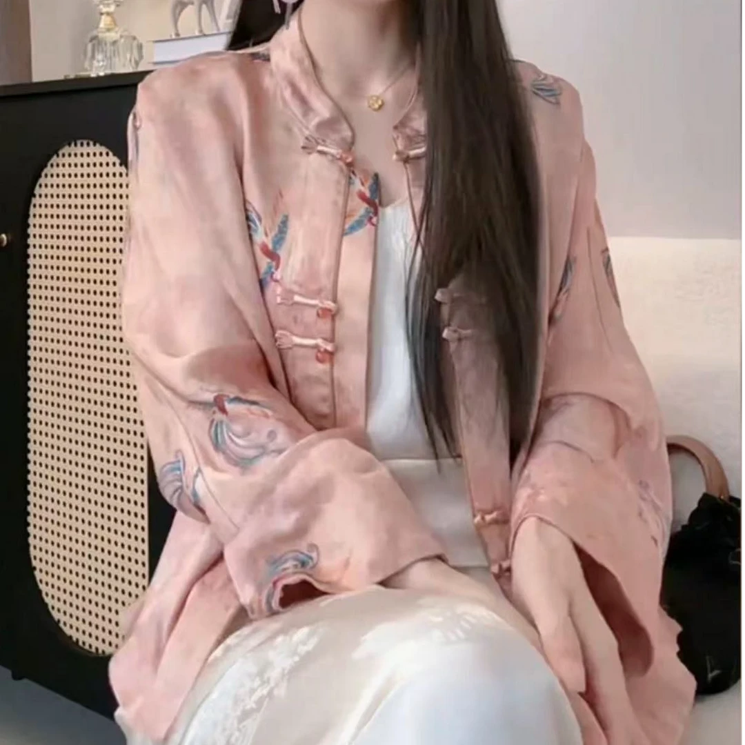 新中式短款外套女C国风新款女装刺绣提花盘扣长袖上衣气质开衫