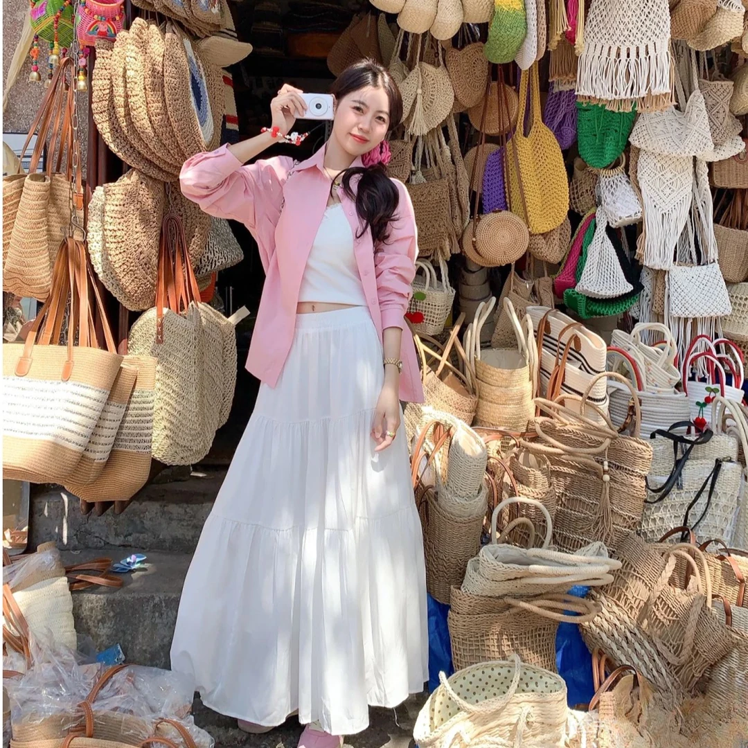 高腰仙女裙白色半身裙温柔风气质女装早春显瘦百搭A字裙长裙