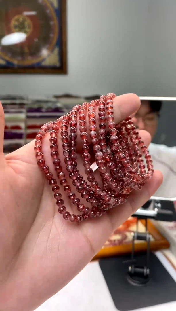 未镶嵌手串水晶【昊哥珠宝】超七金草莓正宫枫叶红4mm多样性发一