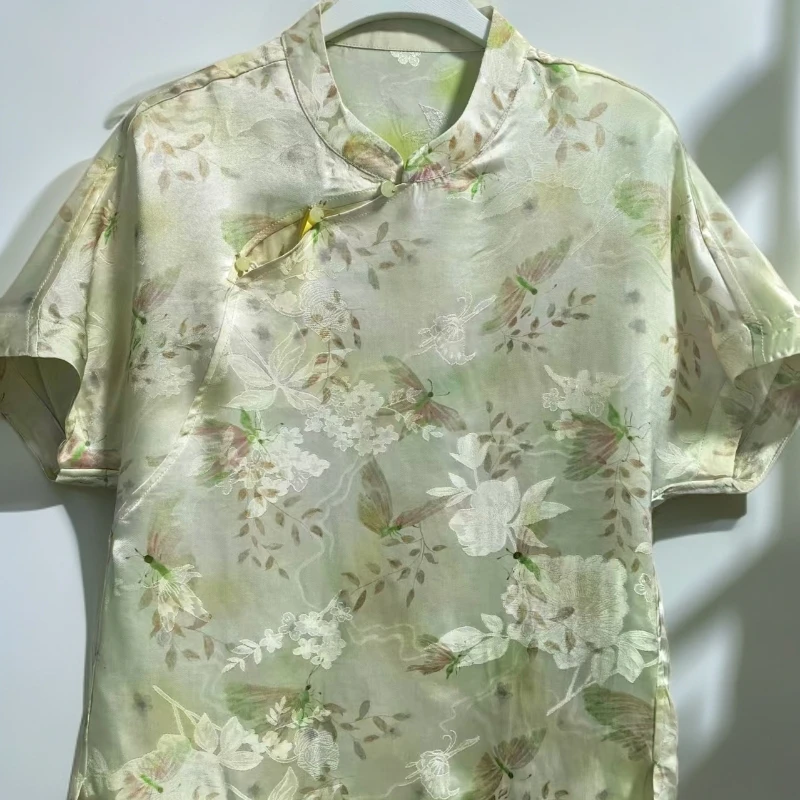 短袖提花印花新中式T恤套装气质常规款落肩袖时尚夏款染色0269