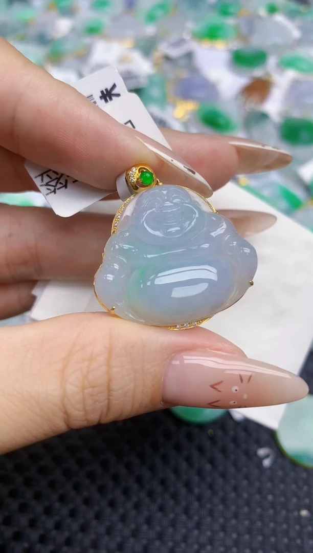 翡翠18K金镶嵌颈饰379 天然翡翠A货