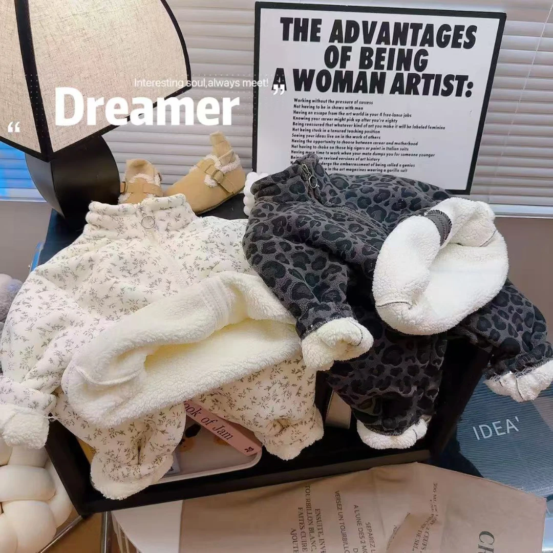 【福利爆款】儿童加绒加厚外套套装韩版休闲两件套冬季新款1-15岁