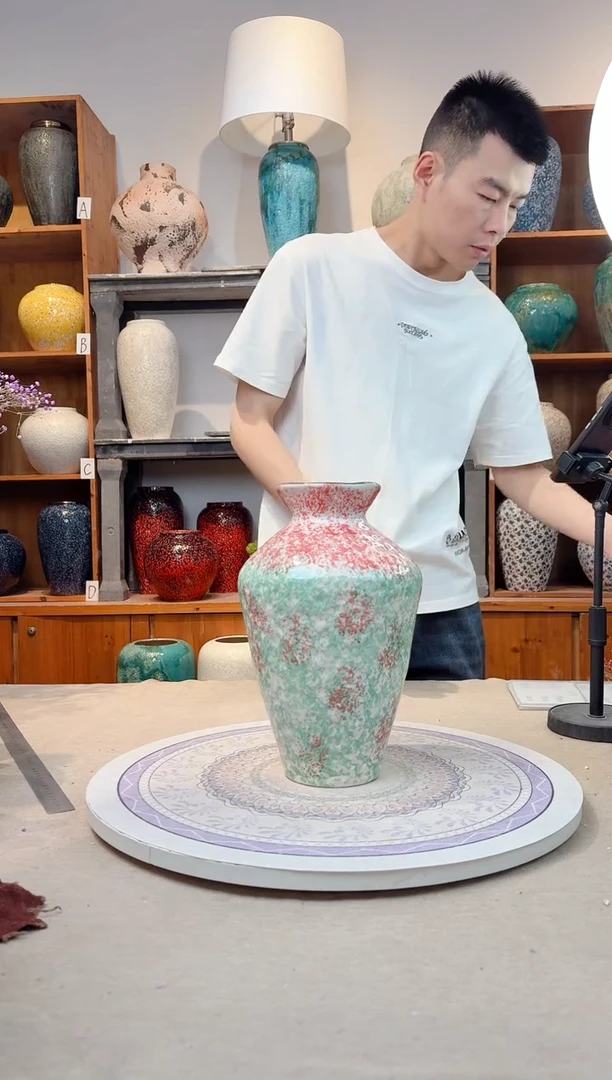 瓶陶瓷花瓶  粉绿彩陶 大号 正品