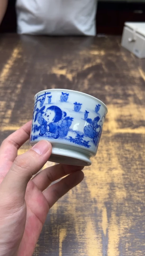 戏墨柴窑 婴戏容天杯