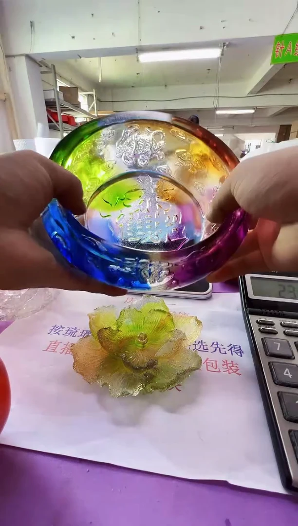 手工艺品琉璃蔡*古法琉璃聚宝盆摆件
