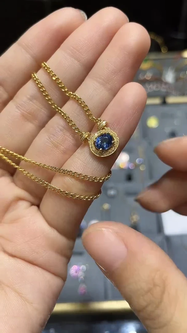项链蓝宝石18K金镶嵌蓝宝石