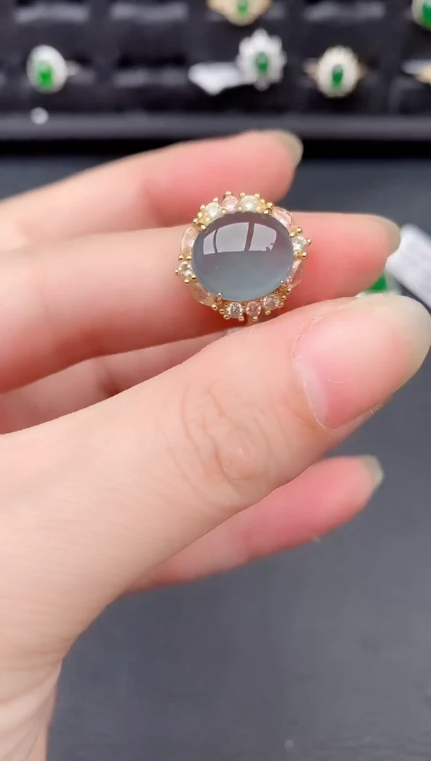 银S925镶嵌戒指翡翠天然a货翡翠239