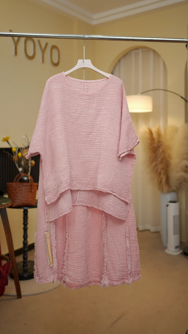 山木间浣溪沙肌理褶皱麻纱上衣QXX602