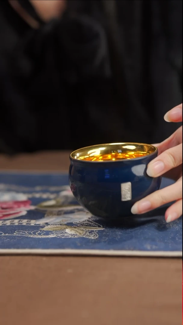 【闪购商品】【蓝】【鎏金水缸杯（叶子）】