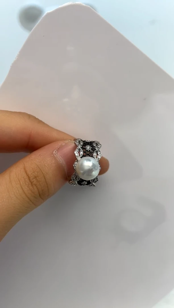 银S925镶嵌戒指海水珍珠9.3