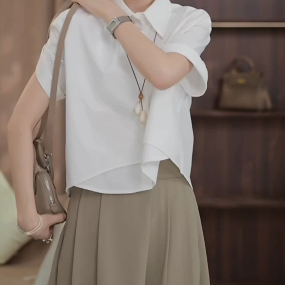 【海岛热恋】轻奢气质设计感假两件拼接短袖衬衫