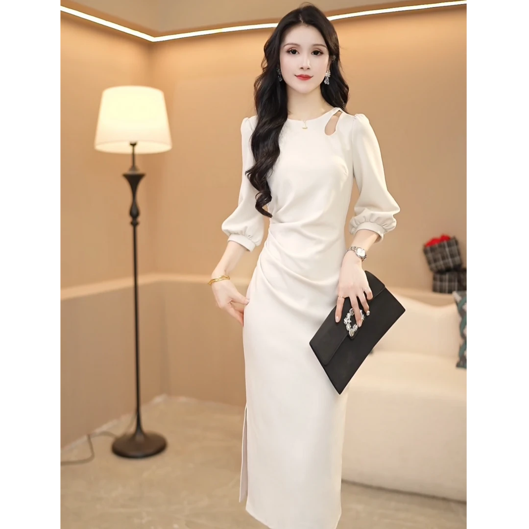 （涂）春夏名媛轻奢法式气质显瘦优雅修身优雅收腰连衣裙2290