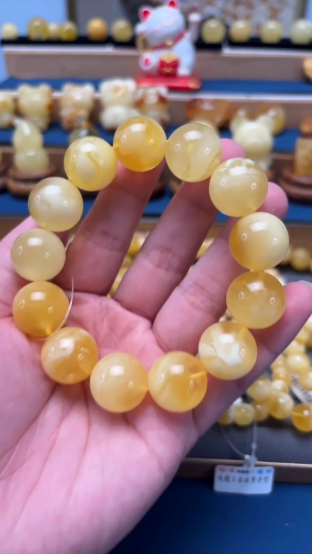 手串蜜蜡未镶嵌p51金白妖孽手串 47.44克 18+mm