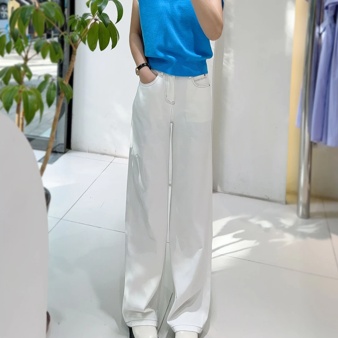 夏装白色阔腿牛仔裤女2025新款夏季高腰窄版宽松垂感直筒拖地裤薄