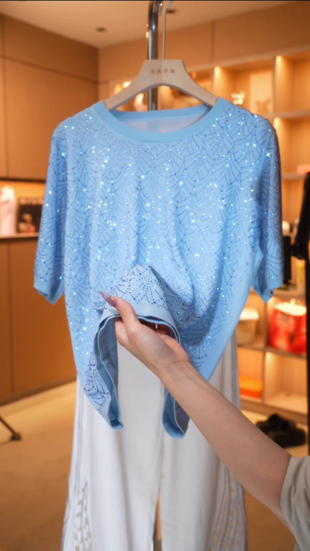 丝年.【月光人鱼】|夏季亮片轻奢高端上衣时尚潮流短袖女装GD1108