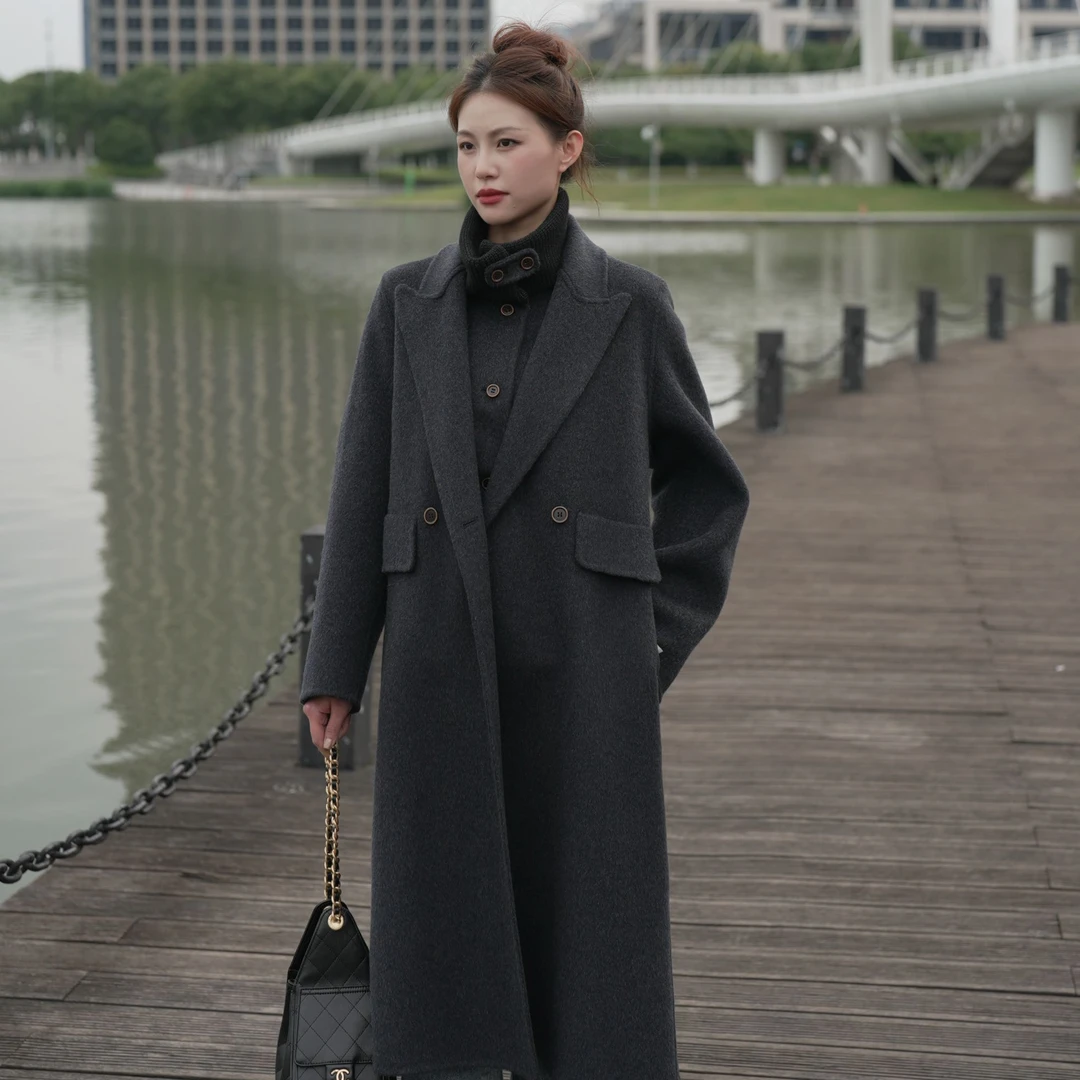 【两件套70羊毛高货羊】双面羊毛大衣女中长款保暖时尚毛呢外套
