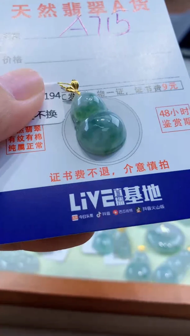 翡翠18K金镶嵌颈饰 天然A货翡翠挂件