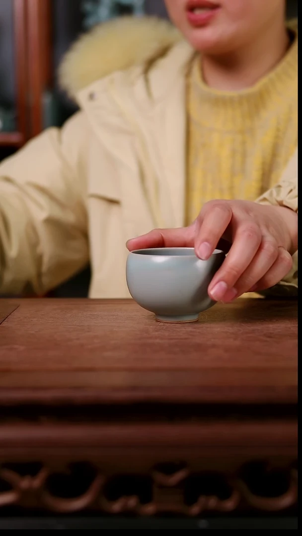 杯子陶青霁汝窑仿古釉   微瑕