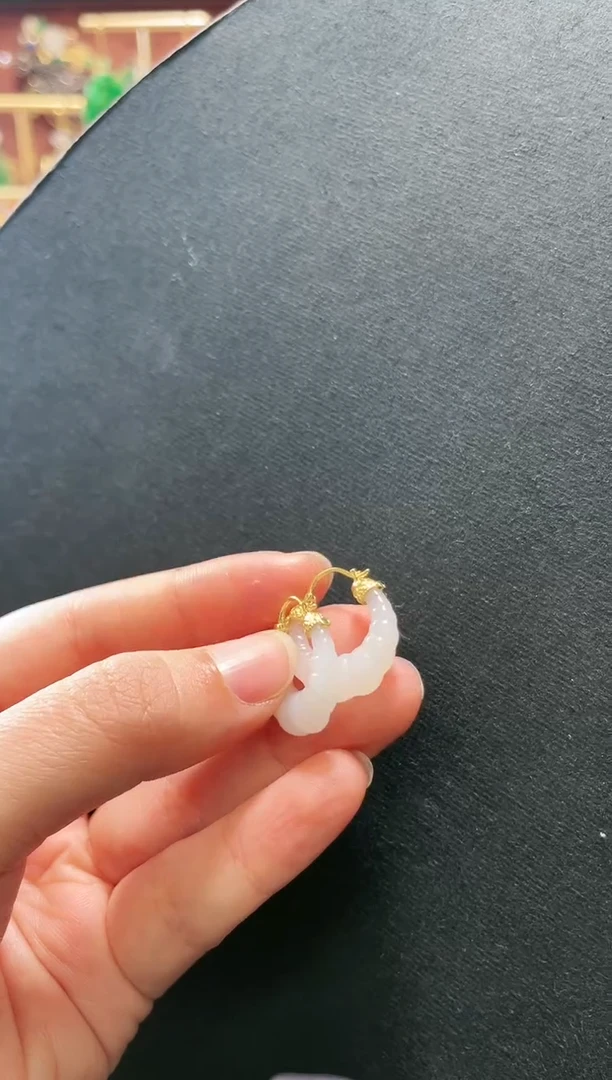 【闪购商品】和田玉耳饰18K金镶嵌支持48小时鉴赏