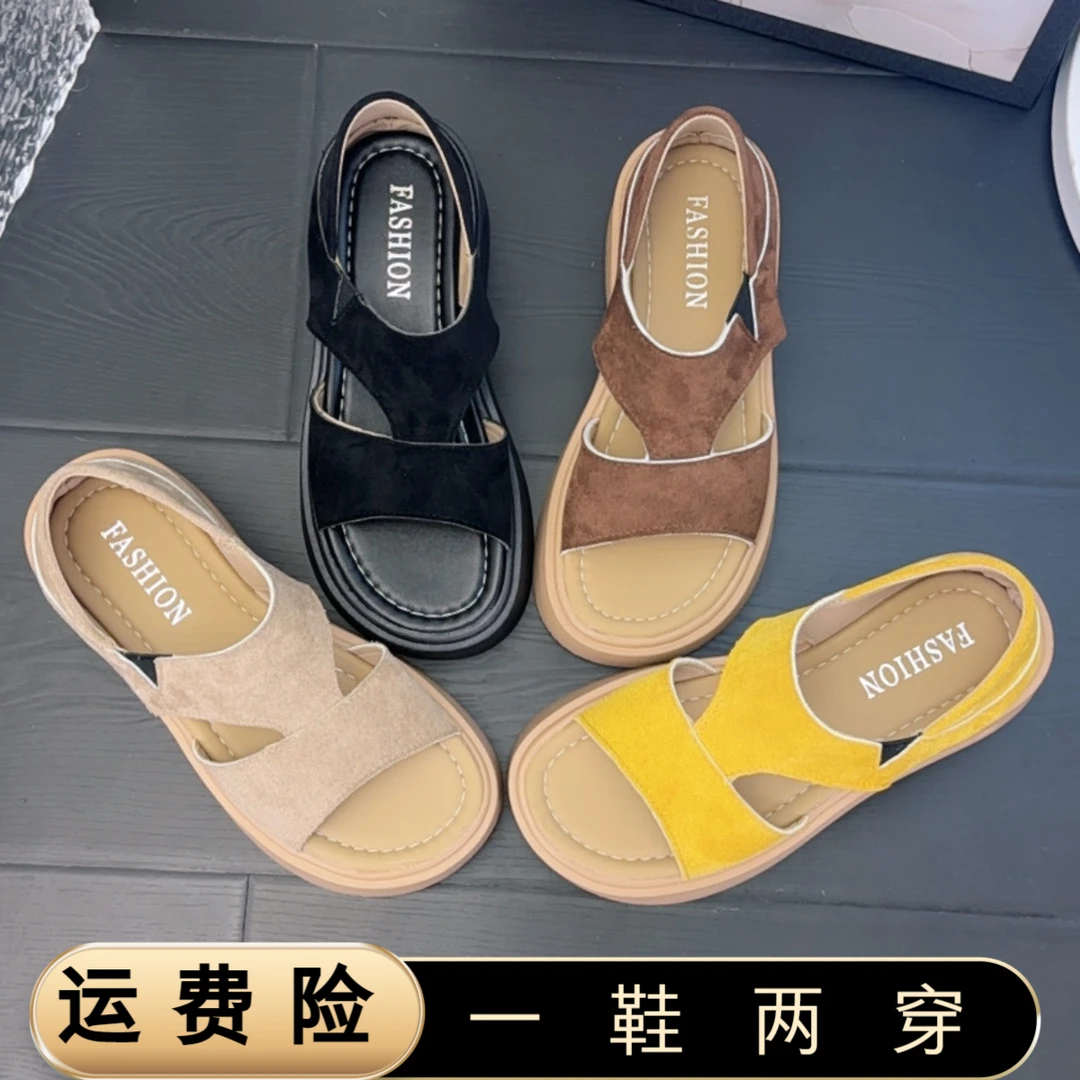 超火法式厚底包跟凉鞋女2025夏季新款两穿轻奢复古配裙舒适沙滩鞋