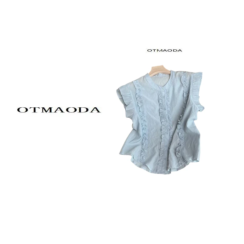 【南瓜专属】木耳边单排扣减龄小衫韩版时尚2025夏季 15651
