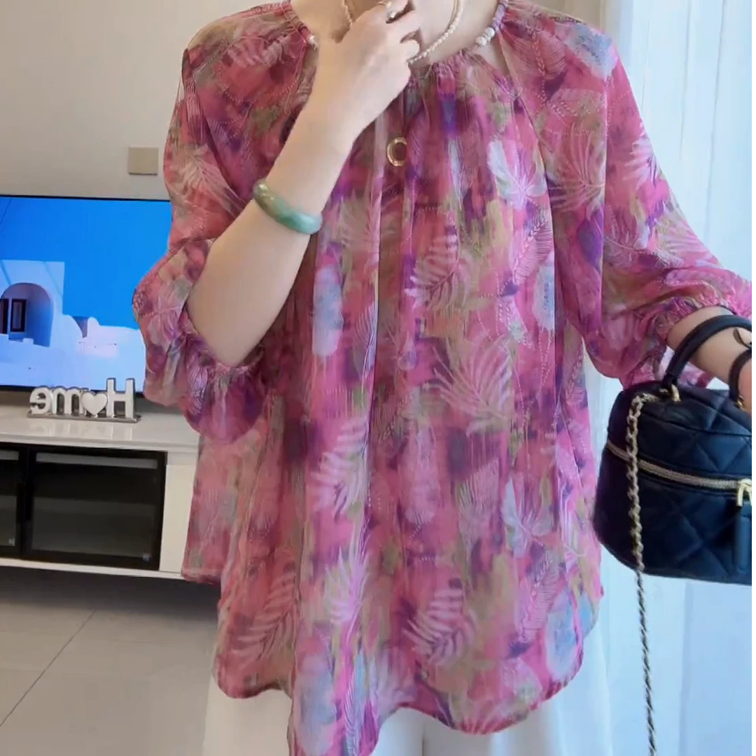 夏季新款温柔减龄锁骨钉珠系带宽松显瘦时尚百搭上衣C5506