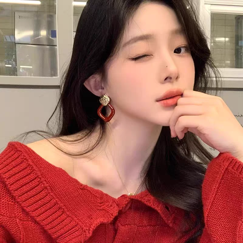 铜合金珐琅耳饰 复古港风安可拉耳环优雅高级感耳钉小众气质耳饰